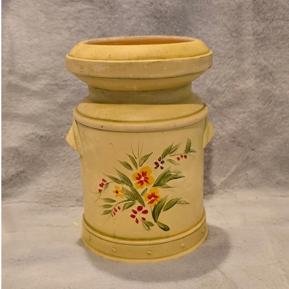 Vintage Style Ceramic Milk Can Vase Hand Painted Floral Farmhouse Decor E-4993
